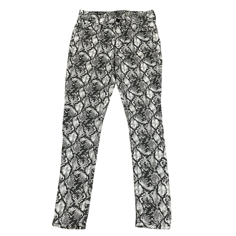 Seven7 Tummyless High Rise Skinny Jeans Black White Snakeskin Print Stretch Sz 6